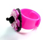 Pink and Black Upcycled adjustable ring