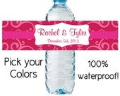 50 personalized waterproof water bottle labels - wedding favors - 8x2 inch (design30) swirls flourish