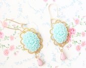 Vintage Jewel and Flower Earrings - Whimsical - Bridal - Bridesmaid