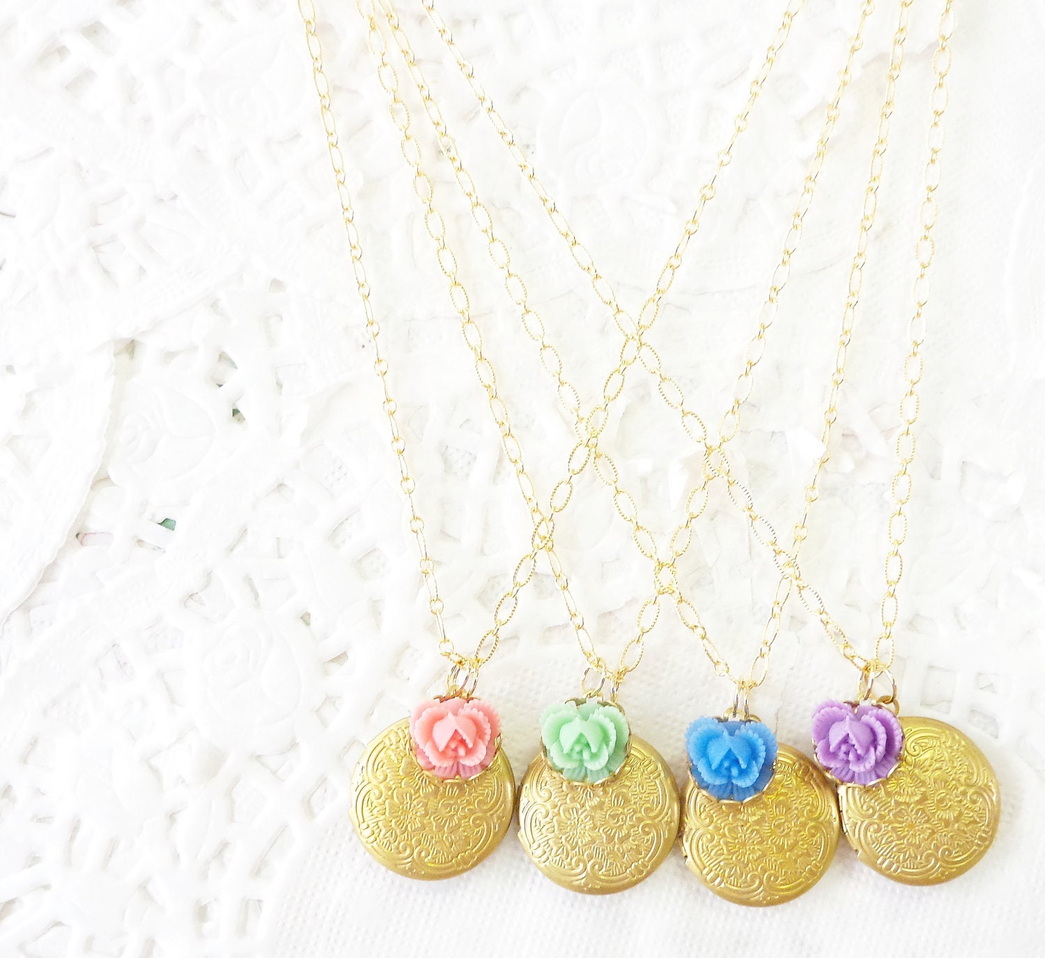 Bridesmaid Lockets - Locket Set - Round Locket Necklace - Whimsy - Bridal - Bridesmaid