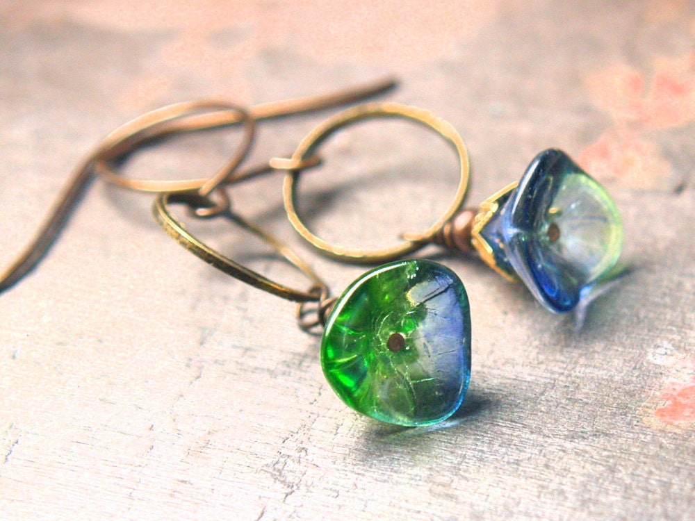 Crystal Bells Kaleidoscope Flower Dangle Earrings in Brass gifts for her under 15 dollars