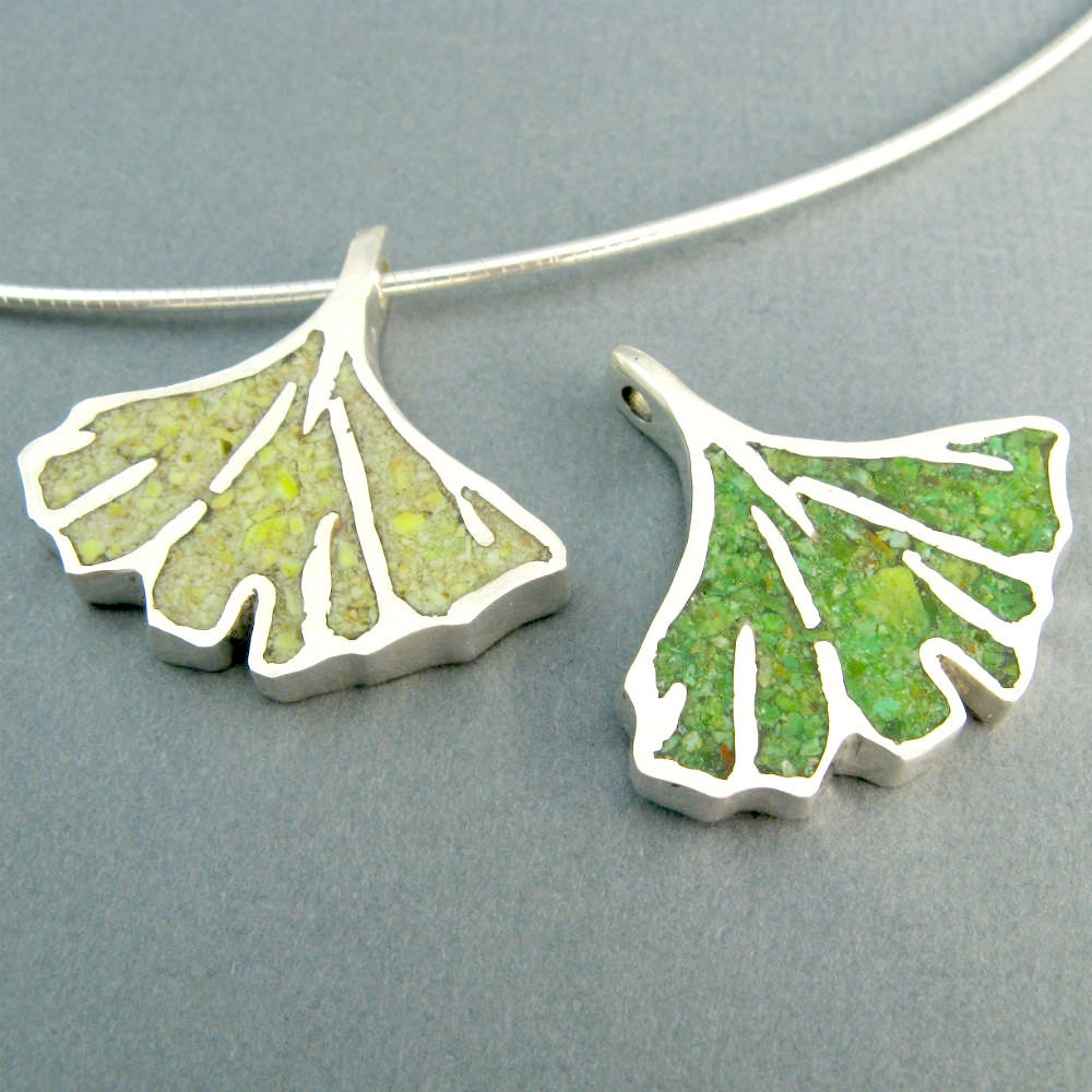 Midori Necklace - ginkgo necklace sterling silver and turquoise or magnesite, by lotusstone