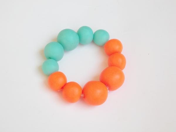 Fresh Minty and Tangerine Polymer Clay 2 Color Flexible Bracelet