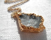 Gray druzy necklace- druzy necklace - gold necklace - druzy and gold - D R U Z Y