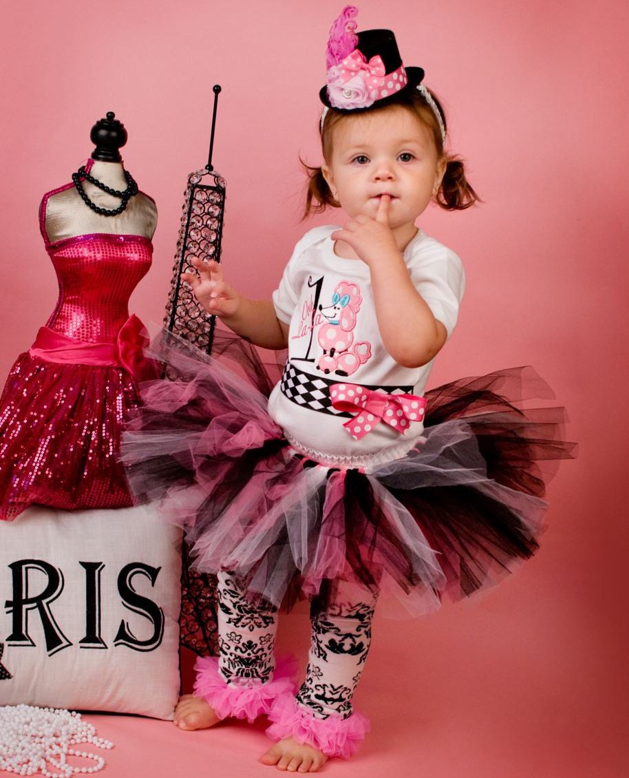 First Birthday Girl Complete Outfit, Paris Poodle, I'm One, Ooh La La, Pink and Black