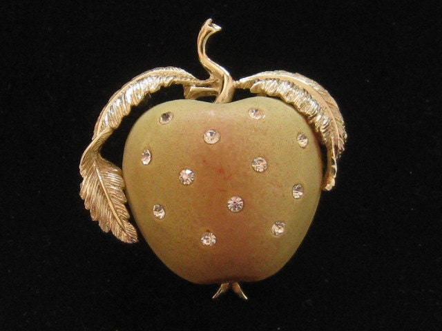 Vintage Rare Rhinestone Glass Peach Pin Enamel 1950s