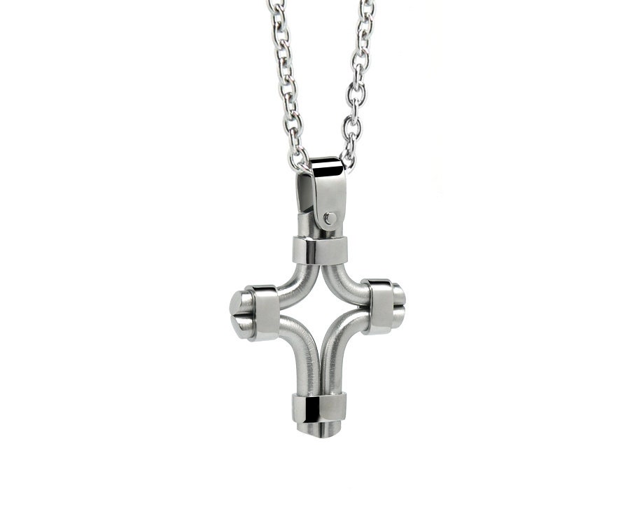 Unique Mens Cross Necklace in Stainless Steel Modern Mens Jewelry