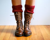 Knitted Boot Cuffs, Boot Toppers, in Burgundy, Maroon, with Flowers, Wool