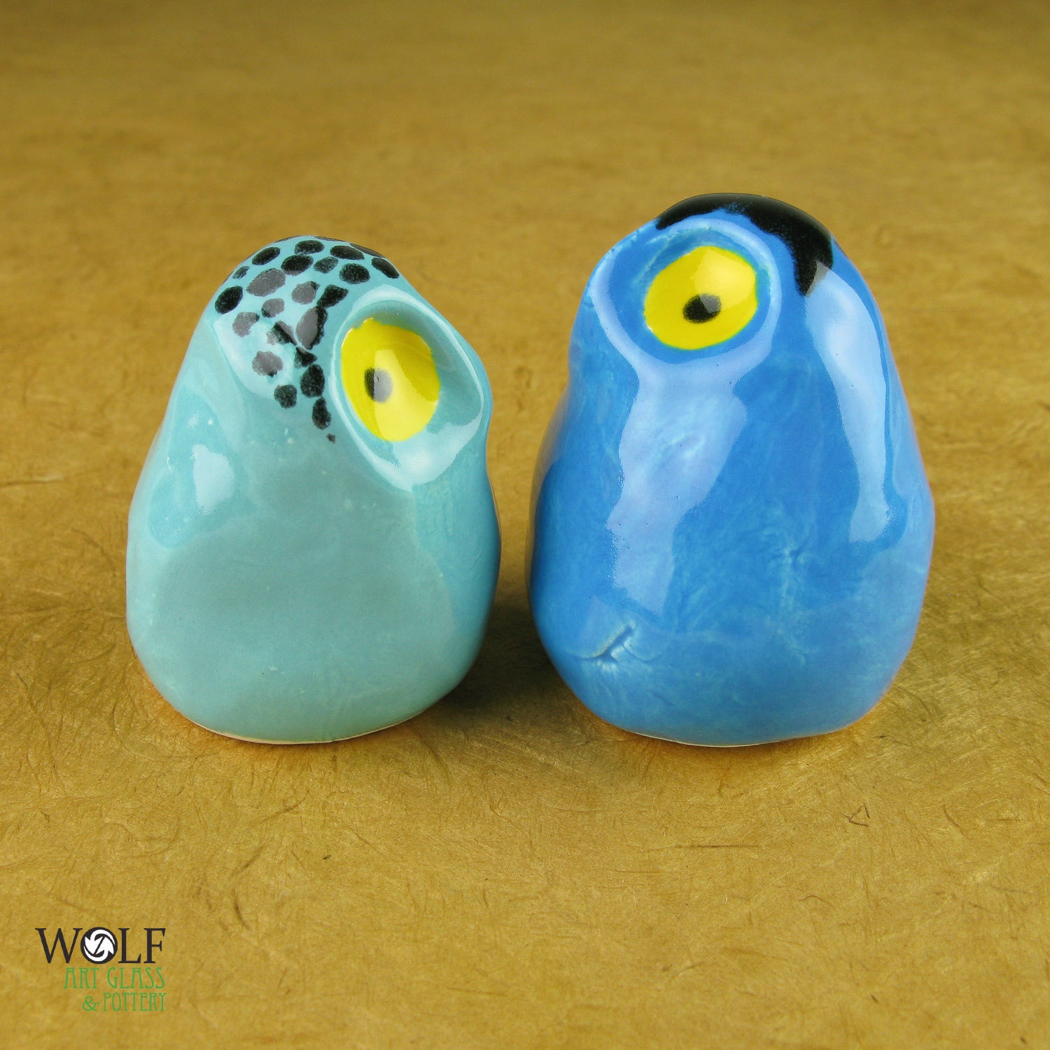 Pottery Owl Pair - The Owlet Misfits Collection Blue and Turquoise