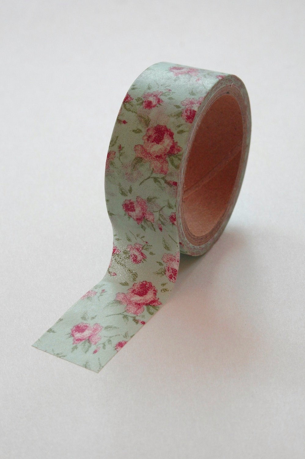 Washi Tape - 20mm - Pale Aqua/Green Vintage Floral Design - Deco Paper Tape No. 221B