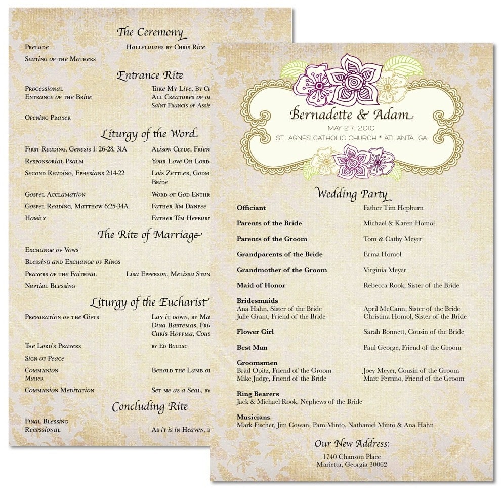 SALE - Digital Printable Gorgeous Wedding Programs - DIY. Custom Wedding Program. Unique Program. Double Sided Program. Bride.
