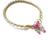 Crystal Leather Friendship Bracelet pink rhinestone chain handwoven in cotton boho chic fashion neon Spring/summer 2013 trendy