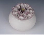 Pottery lidded container - Porcelain Blossom Flower Keepsake Box in purple and white - Wedding gift idea