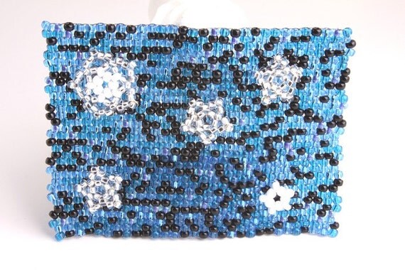 beaded ACEO bead weaving evening sky and stars handmade seed beads