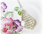 Darcy and Elizabeth Baroque Necklace. Green Peridot Olivine. Jane Austen Pride & Prejudice Words Text Repurposed