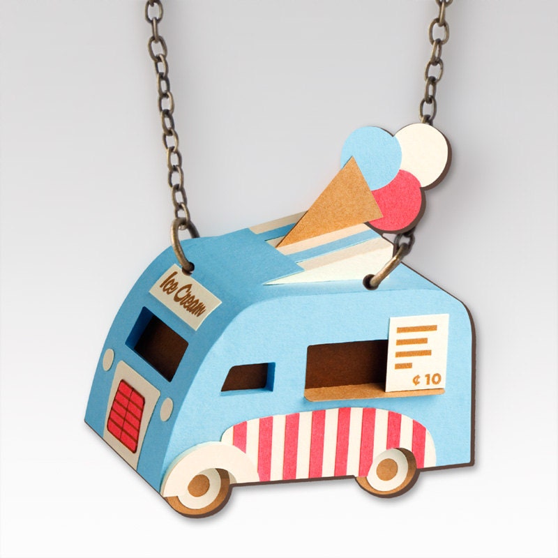 Vintage Ice Cream Van Necklace: Blue or Purpel