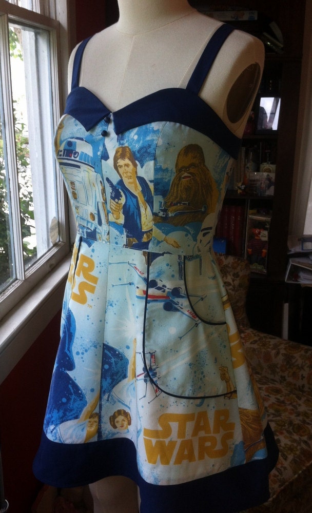 Star Wars Pinup Dress with Navy Collar- Upcycled OOAK