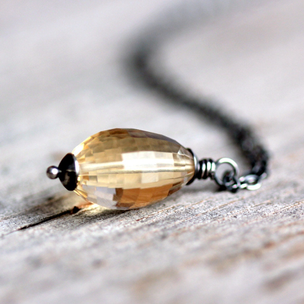 November Birthstone Citrine Necklace - Yellow Gemstone Pendant on Sterling Silver Chain - Chardonnay