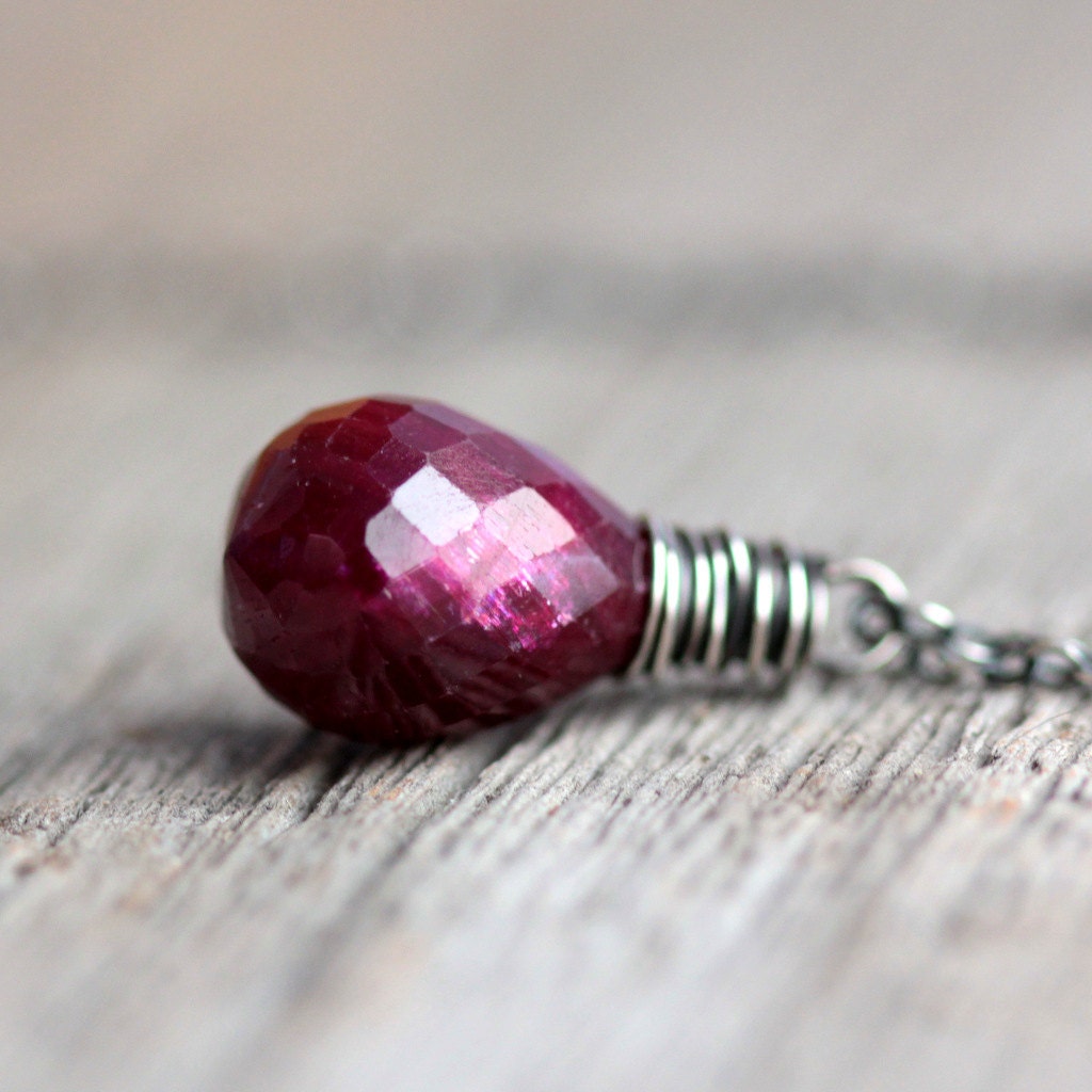 July Birthstone Ruby Necklace on Sterling Silver Chain Cranberry Summer Fashion - Birthstone Jewelry Under 50