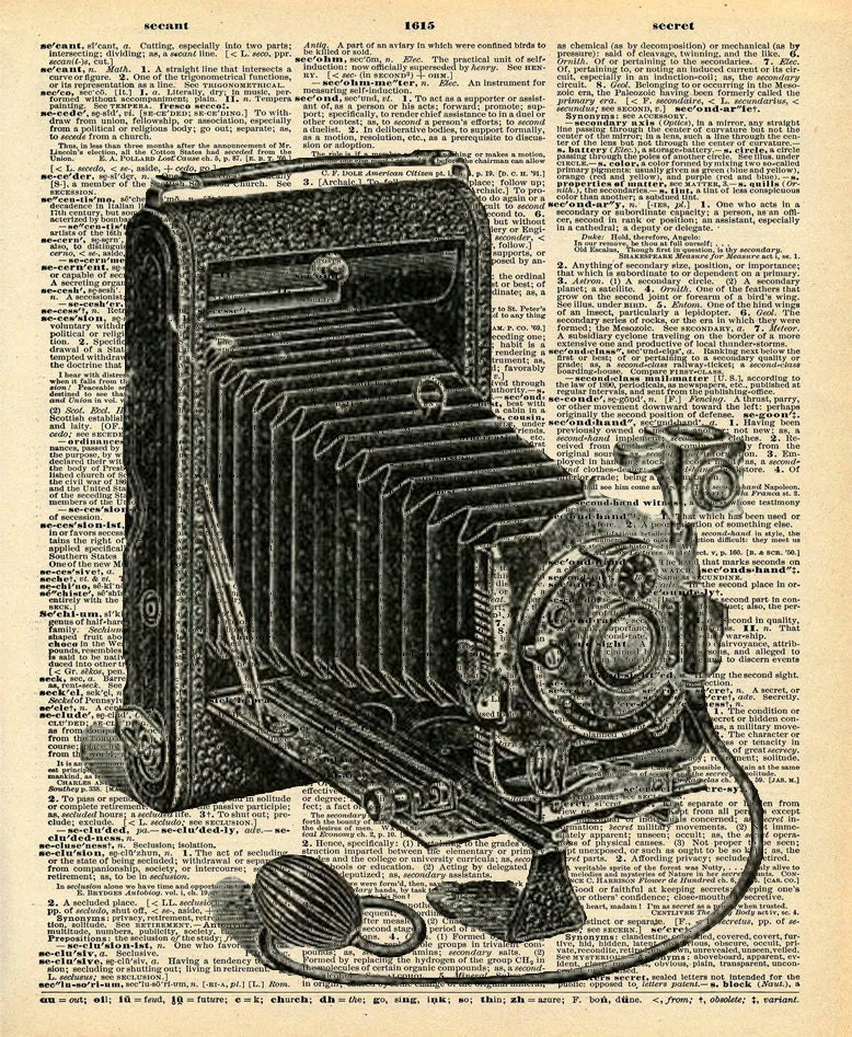 Vintage Camera Art - Dictionary Print - Upcycled Recycled Antique Book Print - Vintage Camera Film Photography