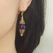 Antique Gold Tone Earrings / Dark Purple Stone Earrings / Dyed Riverstone Drop Earrings / Ornate Metal Earrings - Masquerade (Violet)