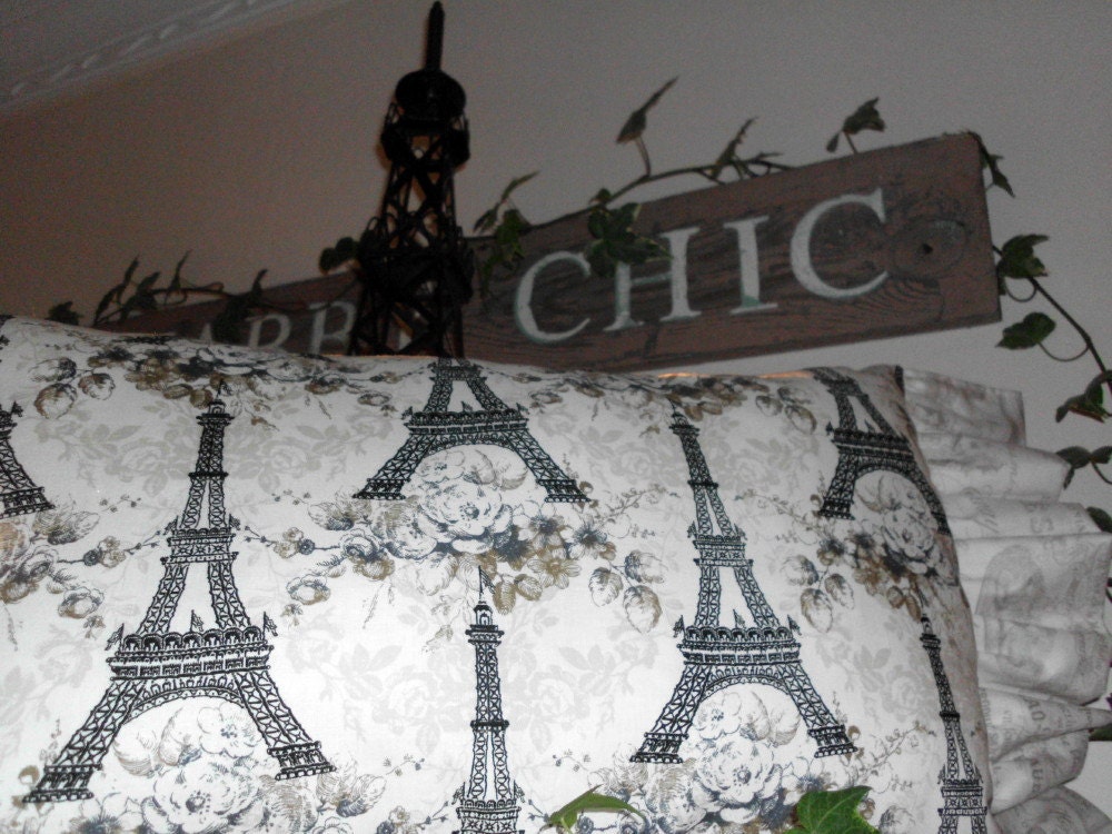 Shabby Chic French Pretty Pillow Eifeltowers Ruffles and Sophistication