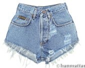 ALL SIZES "PLAINO" Vintage Levi high-waisted denim shorts blue distressed frayed jeans