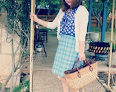 Handmade vintage sweet blue plaid skirt