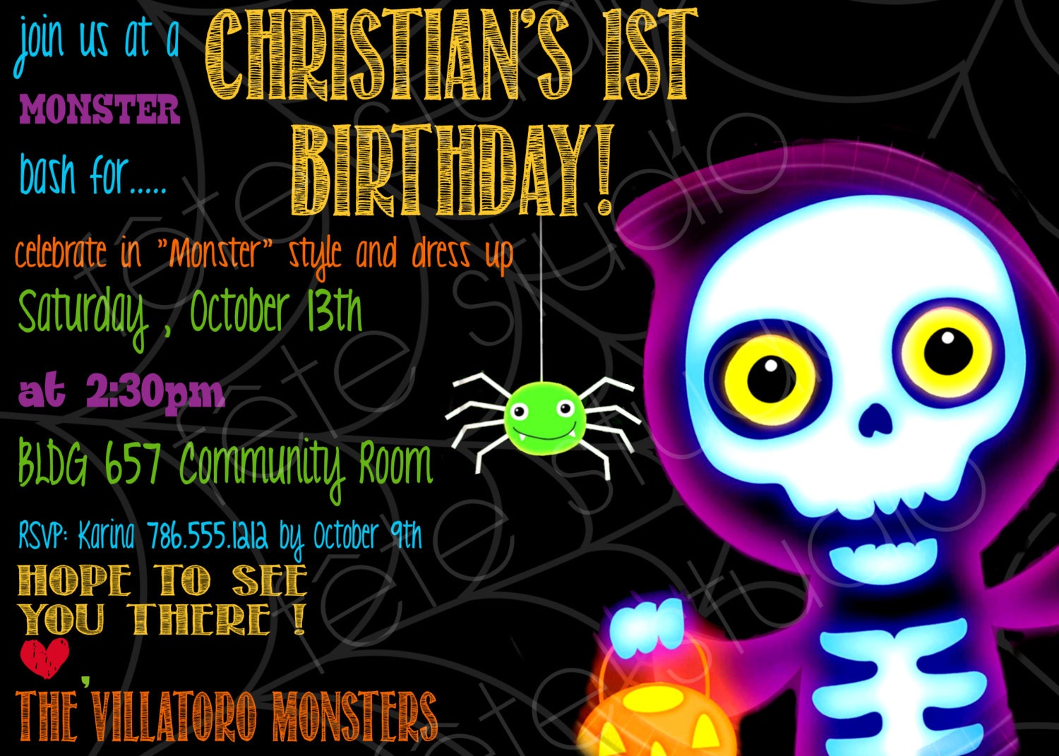 Halloween Monster Boo Crew Birthday Invitation