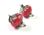 Vintage Style Jewelry, Czech Glass Earrings, Pink Grapefruit, Womens Accessories, Gifts for Her, Pink Dangle Earrings, Feminine Fashions