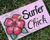 Surfer Chick Wood Sign - Hand Painted - Unique
