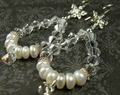 Freshwater Pearl and Crystal Butterfly Dangle Earrings Bridal Earrings Prom Earrings