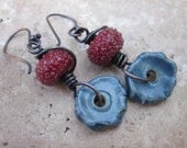 Earrings with Ceramic Discs and Lampwork Glass Beads