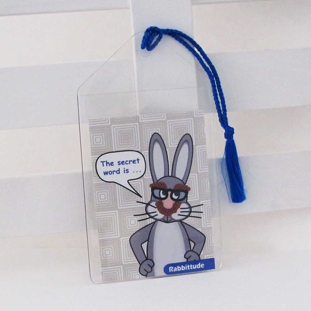 Moustache Rabbit Bookmark, Funny Bunny Illustration, Mini Art