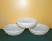 Vintage Anchor Hocking White Bubble Serving Bowls, 8 1/4 Inch, SET of 3