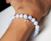 Beaded Blue Lace Agate 'Love' Charm Bracelet