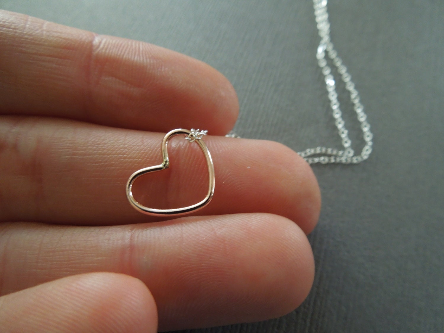 heart necklace, valentines, rose gold sterling silver, floating heart, mixed metals, pink, simple, feminine, delicate,  wedding, bridesmaid