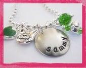 Personalized Jewelry - Hand Stamped Charm Necklace  - KITTY CAT