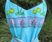 Handmade apron turquoise Hawaiian shirt repurposed upcycled fabrics