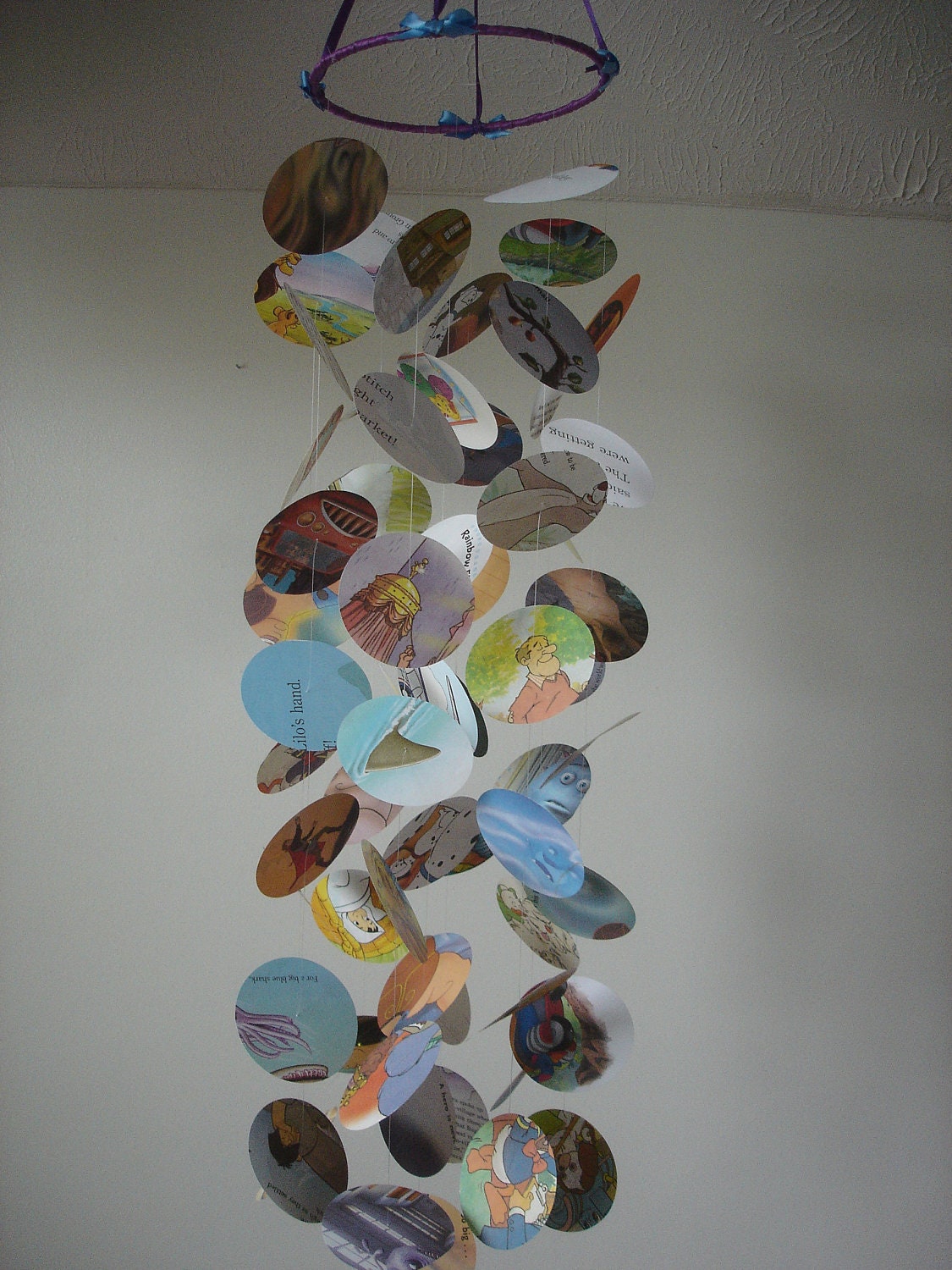 OOAK Neutral Boys Recycled Childrens Books Upcycle Paper Mobile Thomas the Train Bugs Sports Science