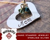 Mother Necklace - Hand Stamped Jewelry - Personalized Necklace - Birthstone necklace - BETHANY Heart mom handstamped necklace