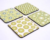 coaster set green fresh swirls polka dots geometric decor set of 4 drink coasters hostess gourmet gift under 25