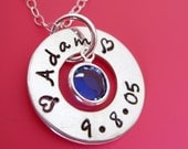 Petite One Circle of Love - Name and Date with Birtstone...  Hand Stamped Jewelry ByHannahDesign