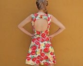 Floral Dress 50s Style with Back Cutout and Bell Skirt FINAL SALE