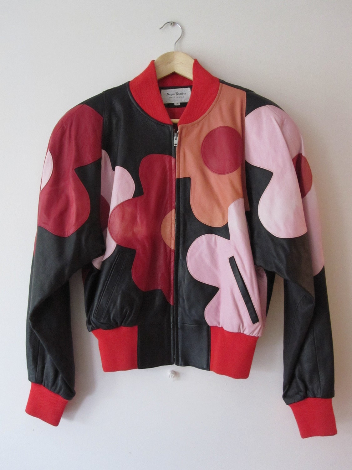 Work of Art - Vintage 80s Leather Pop Art Baseball Bomber Jacket