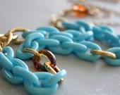 Vibrance - turquoise blue chunky vintage lucite chain mixed metal necklace