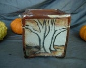 SALE - Ceramic Keepsake Box, Pot, Jar - FALL - Hand Carved in Rust and Autumn Yellow