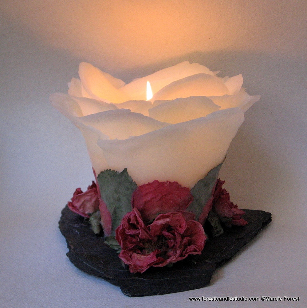 Luminary Rose Candle Sculpture - Wedding Unity Candle, Memorial, Eco Luxury Gift - Beeswax, Roses - Unique Candles by Artist Marcie Forest