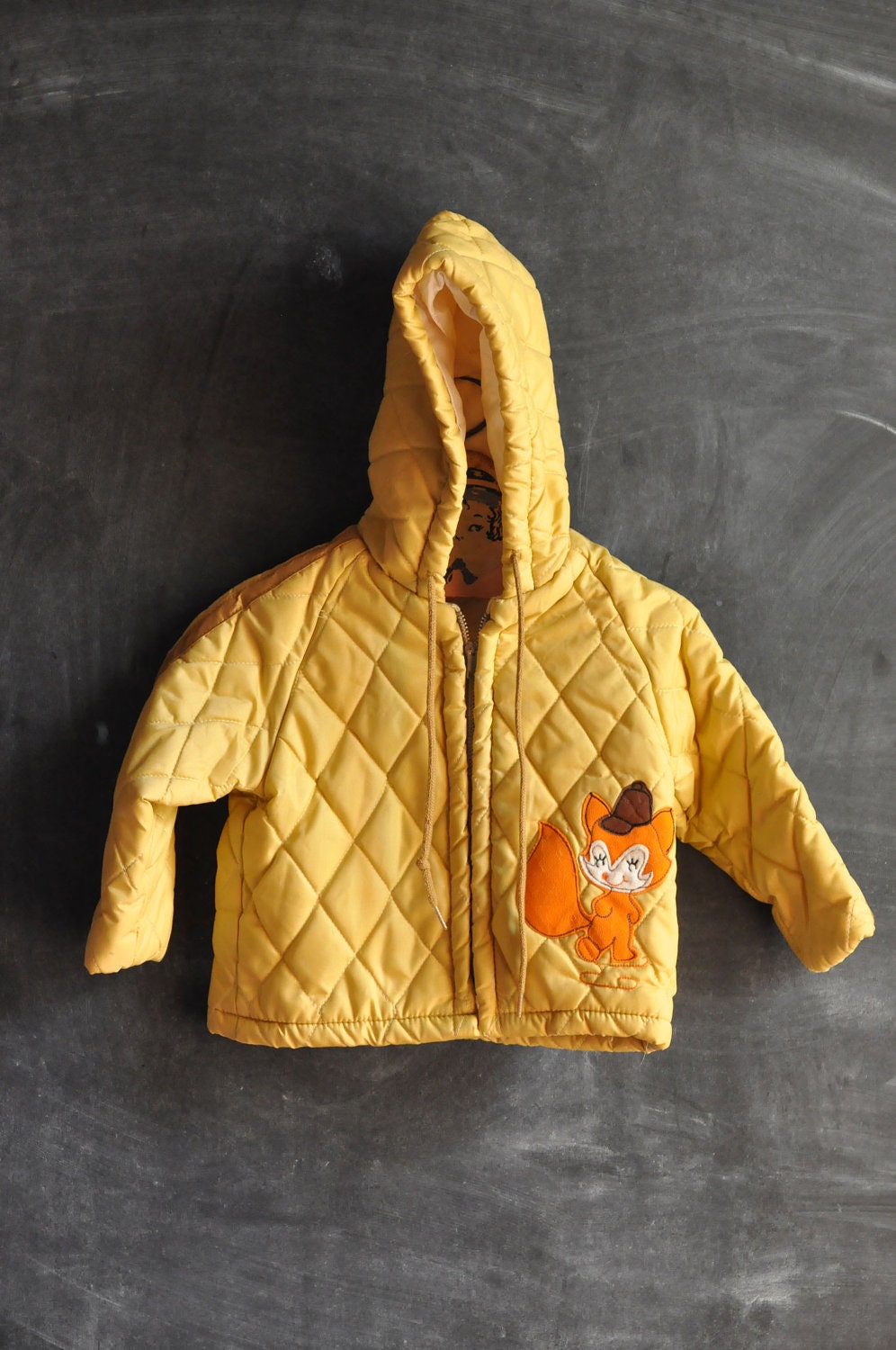Vintage 1970s Quilted Yellow Fox Winter Coat size 2 Toddler - drowsySwords
