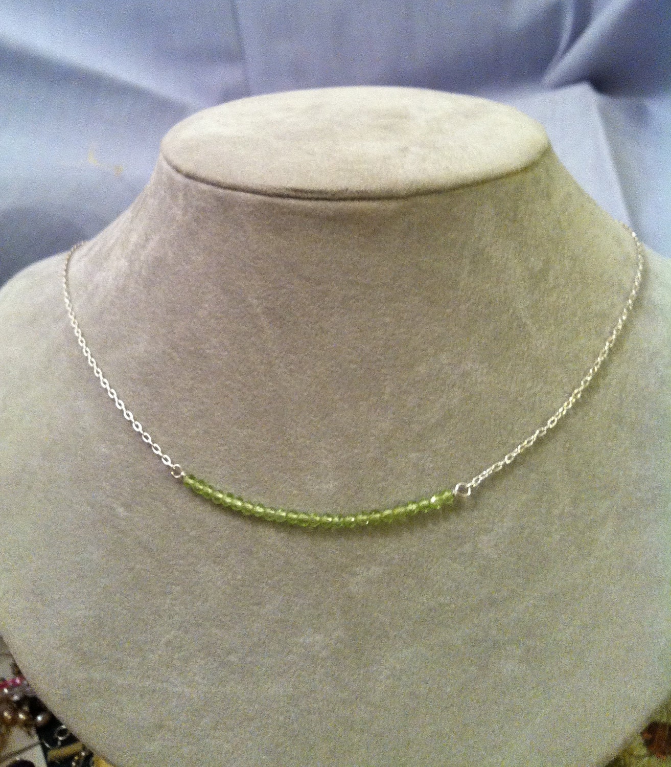 Bar None Necklace -- Sterling Silver and Peridot (faceted)
